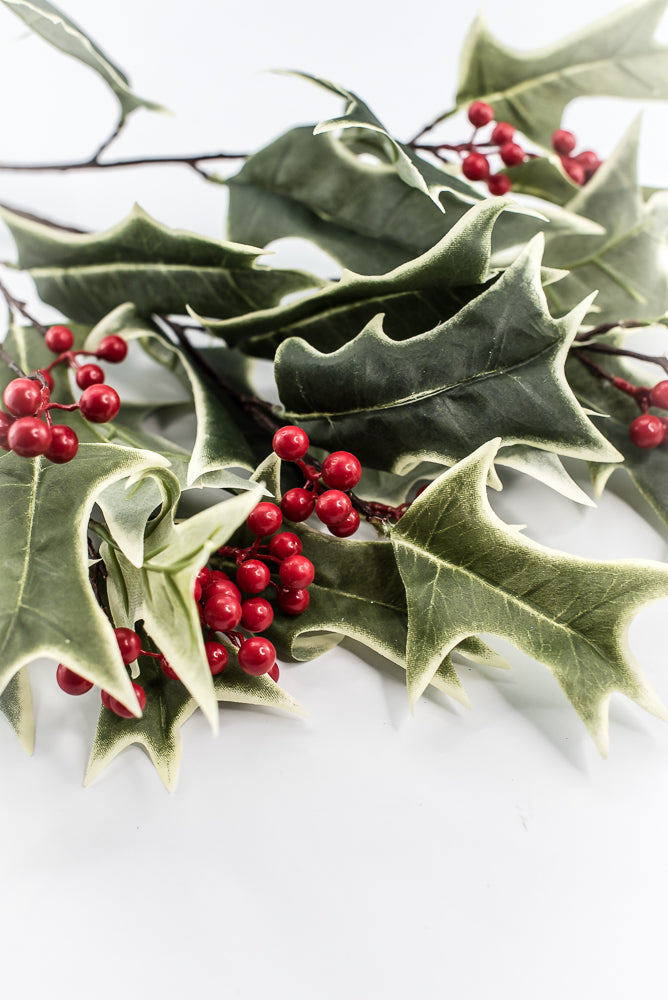 Red Variegated Holly Spray With Berries - 31"