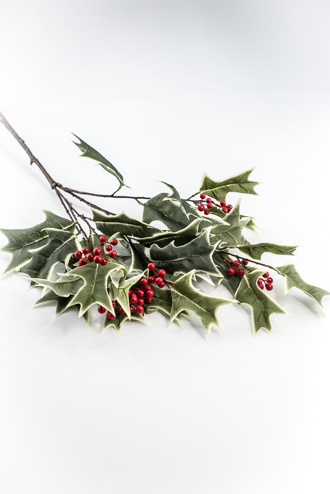 Red Variegated Holly Spray With Berries - 31"