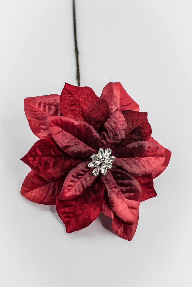 Red & Burgundy Diamond Velvet Poinsettia - 25"