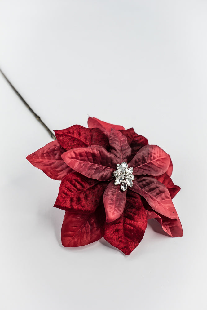 Red & Burgundy Diamond Velvet Poinsettia - 25"