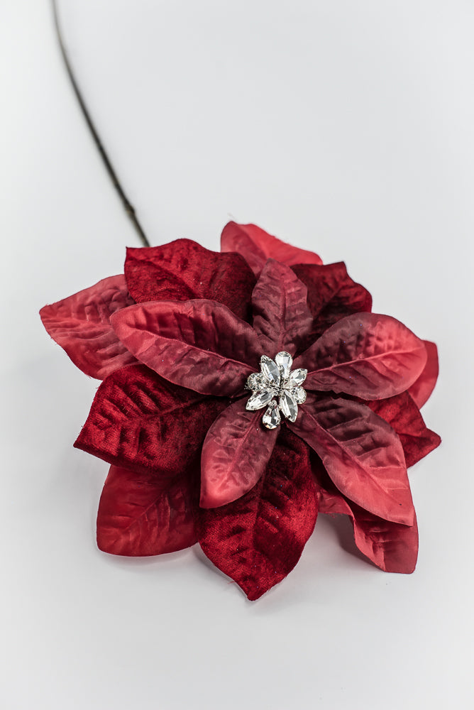 Red & Burgundy Diamond Velvet Poinsettia - 25"