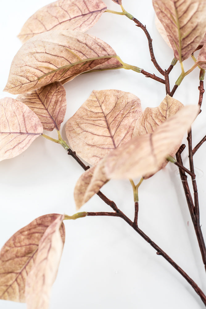 Artificial Magnolia Leaves Spray - beige brown