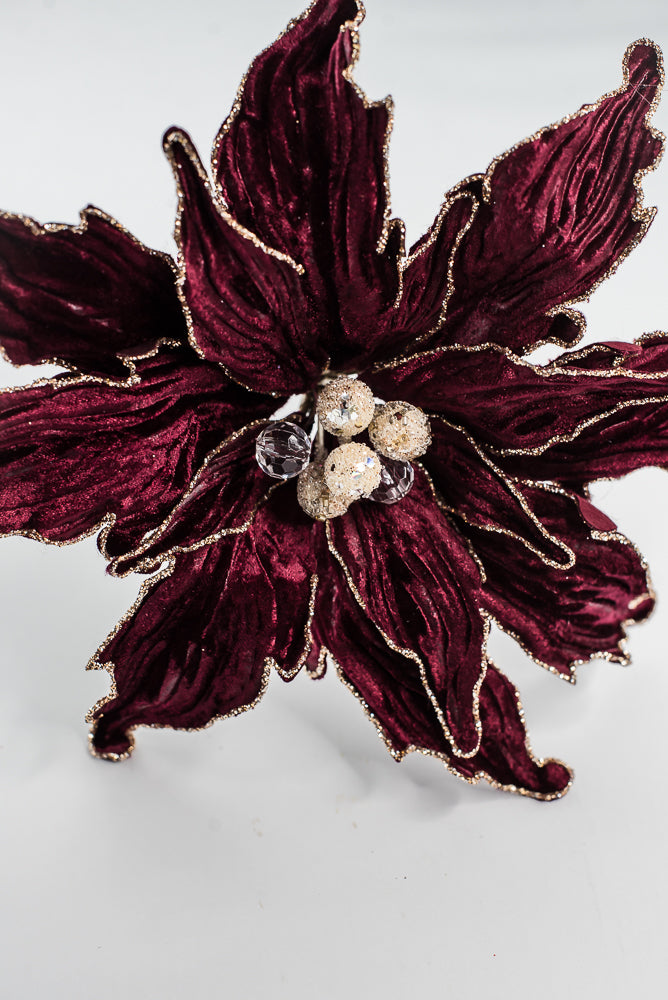 Farrisilk Burgundy Velvet Poinsettia Clip - 10"