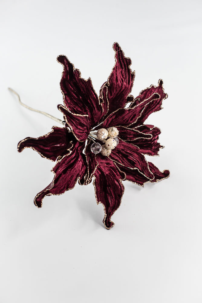 Farrisilk Burgundy Velvet Poinsettia Clip - 10"