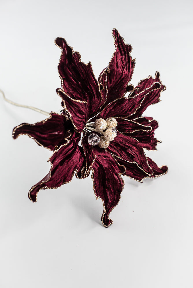 Farrisilk Burgundy Velvet Poinsettia Clip - 10"