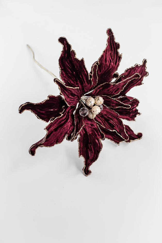Farrisilk Burgundy Velvet Poinsettia Clip - 10"