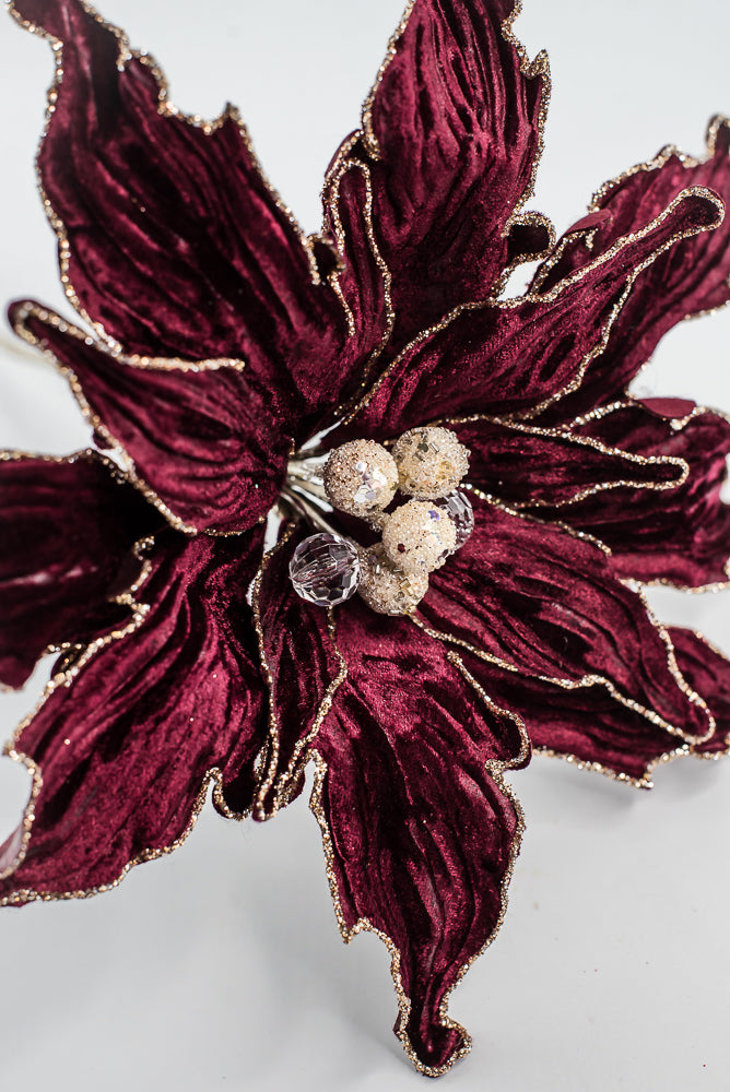Farrisilk Burgundy Velvet Poinsettia Clip - 10"