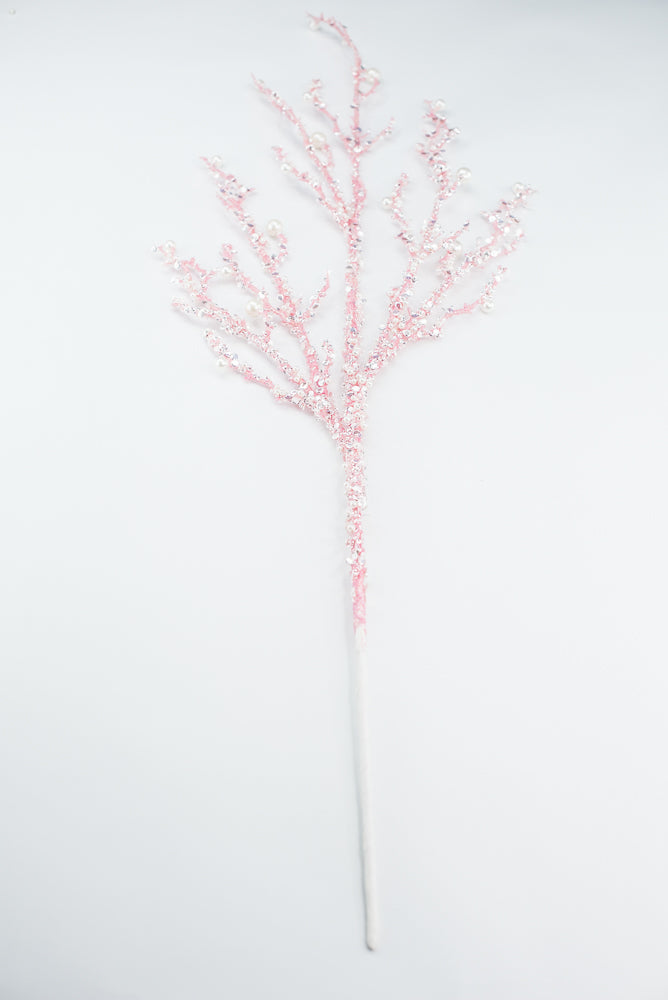 Pink Iced Pearl Twig Spray