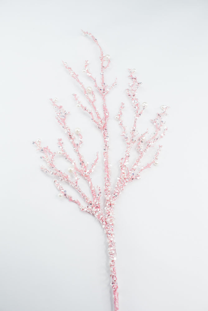 Pink Iced Pearl Twig Spray