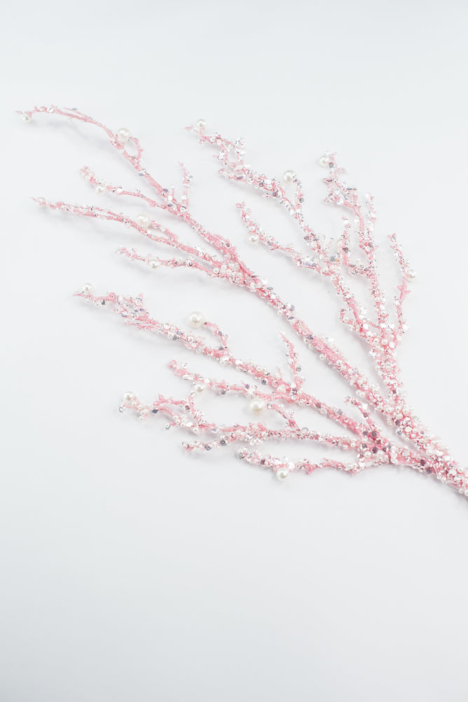 Pink Iced Pearl Twig Spray