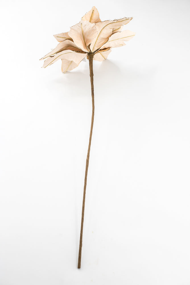 Artificial Champagne Metallic Poinsettia Stem With Pearl - 20"