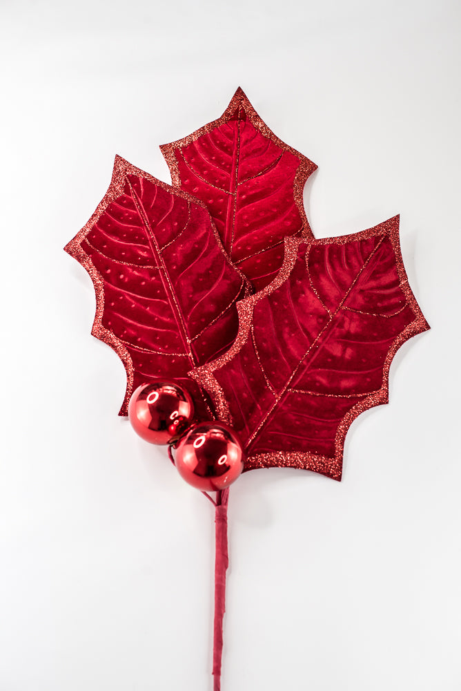 Artificial Red Holly Leaves Spray - 39"