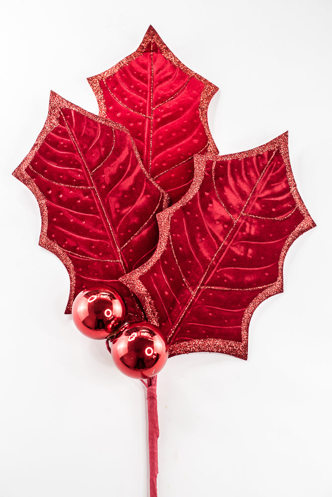 Artificial Red Holly Leaves Spray - 39"