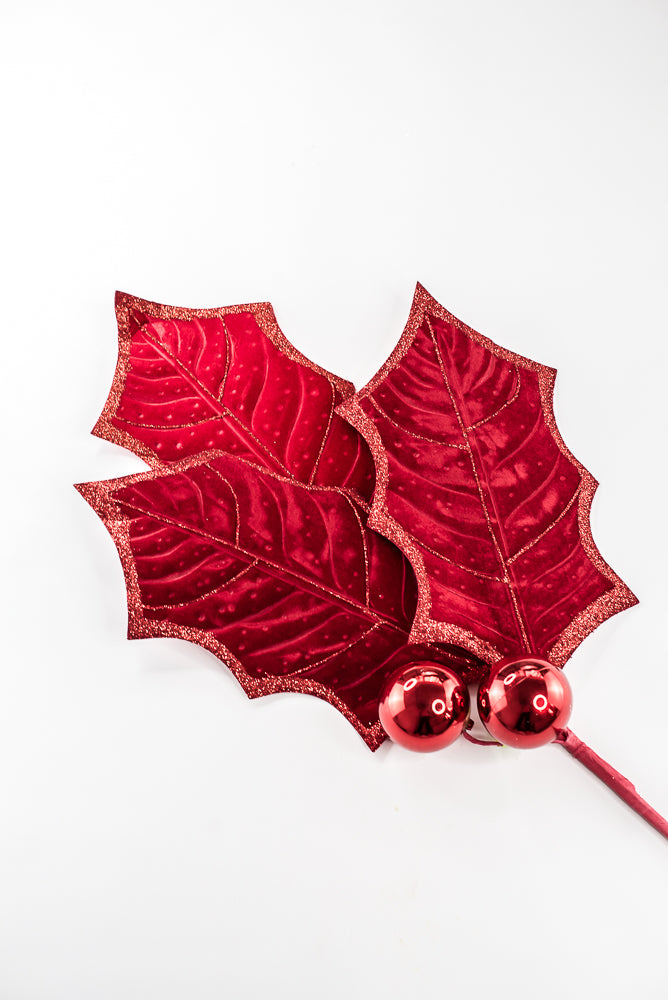 Artificial Red Holly Leaves Spray - 39"