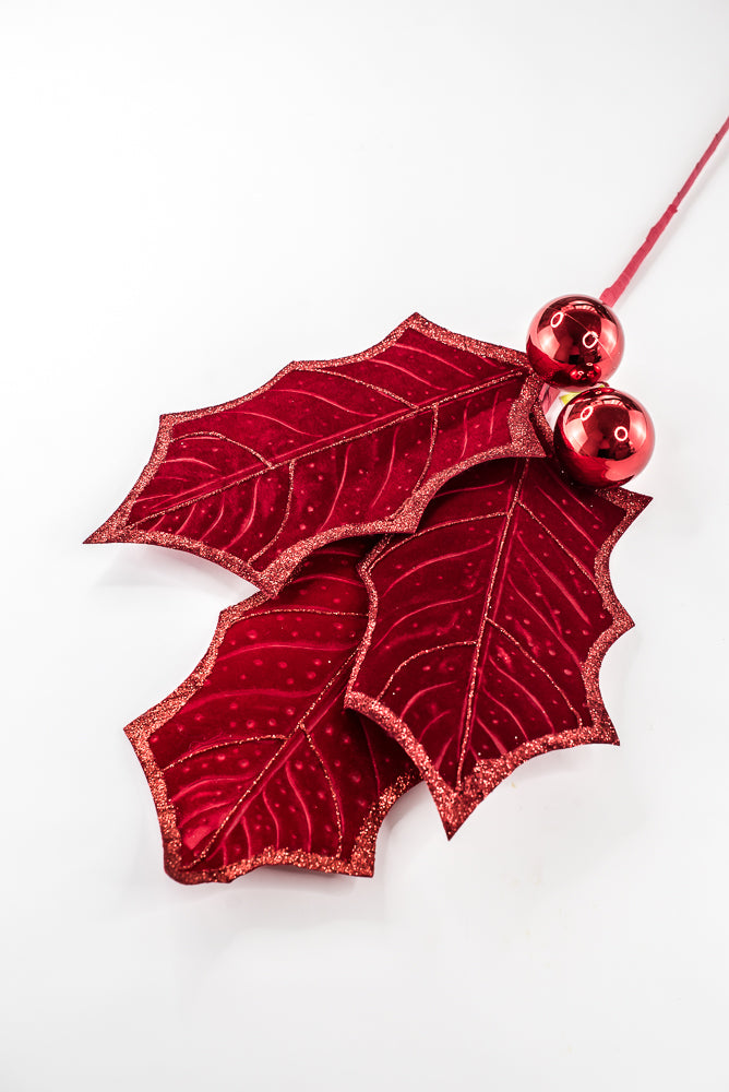 Artificial Red Holly Leaves Spray - 39"