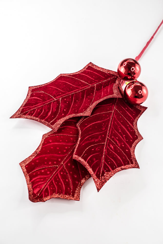 Artificial Red Holly Leaves Spray - 39"