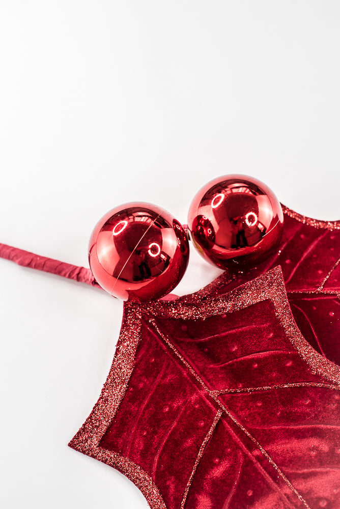 Artificial Red Holly Leaves Spray - 39"