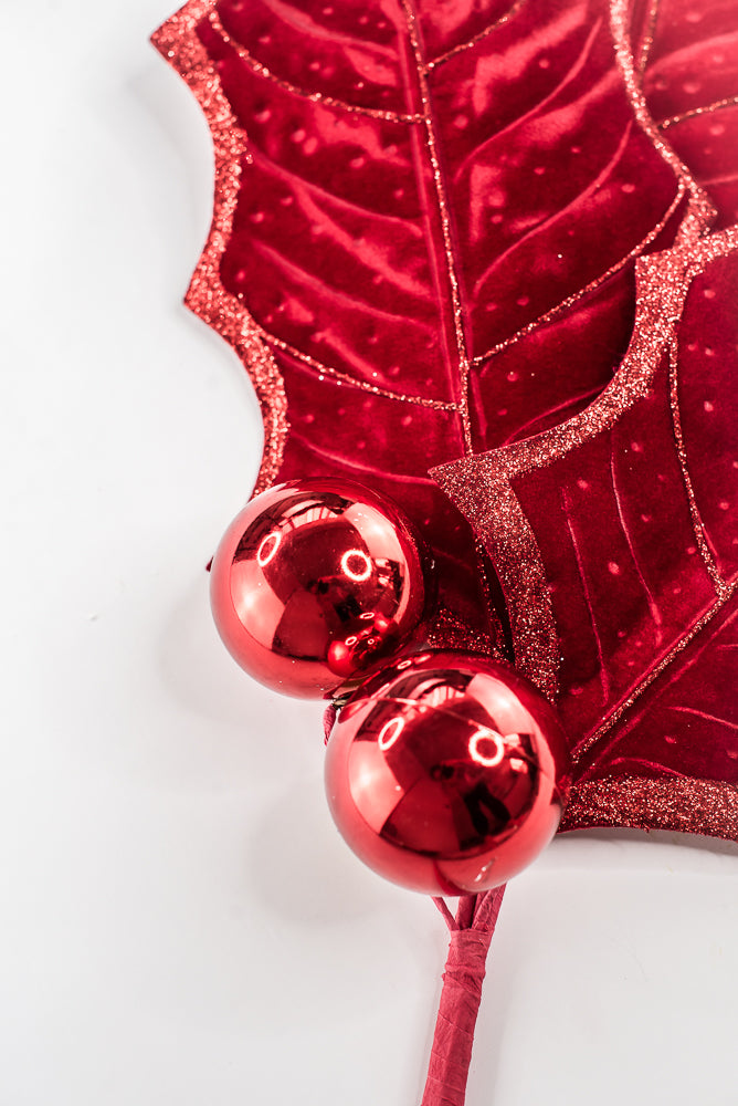 Artificial Red Holly Leaves Spray - 39"