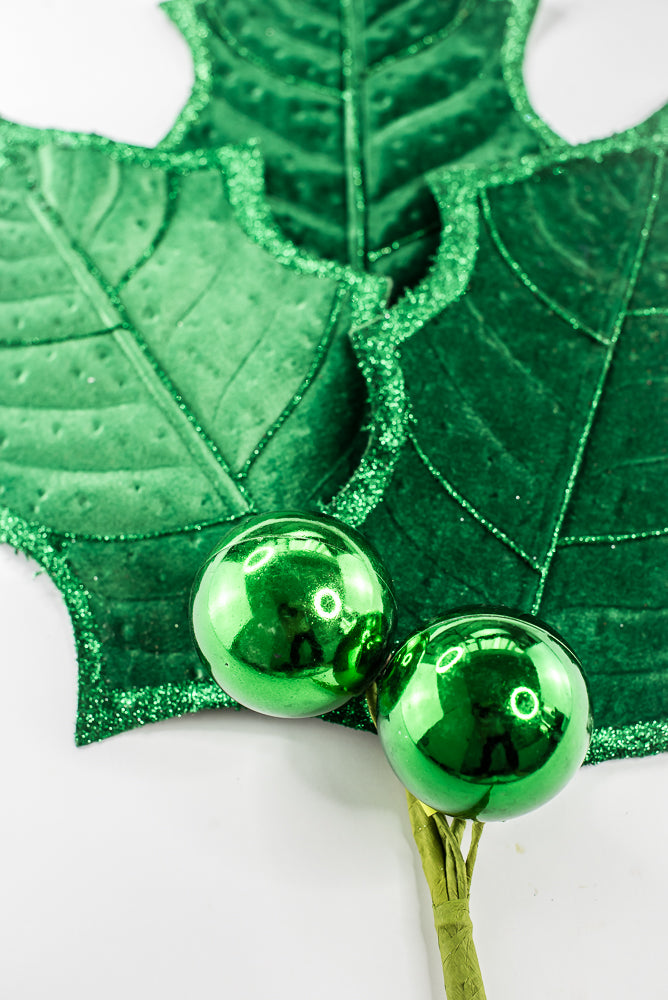 Artificial Green Holly Leaves Spray - 39"