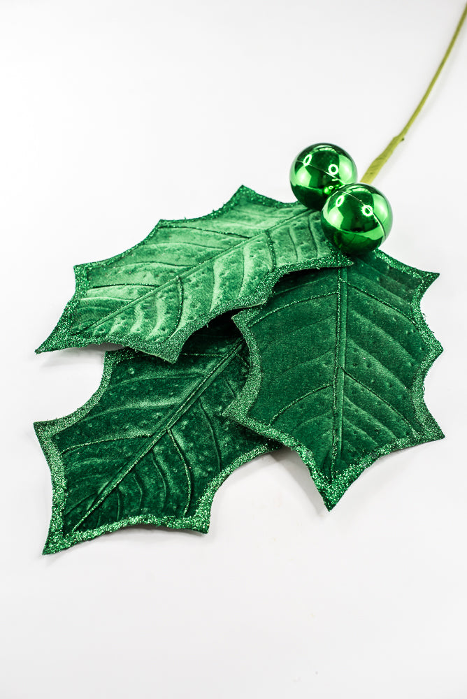 Artificial Green Holly Leaves Spray - 39"