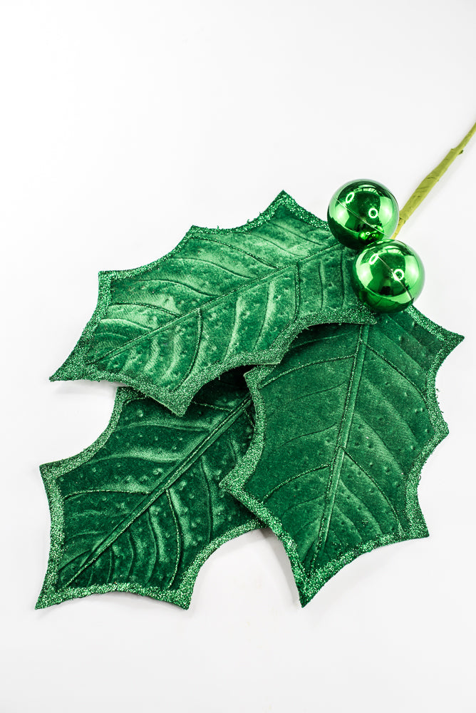 Artificial Green Holly Leaves Spray - 39"