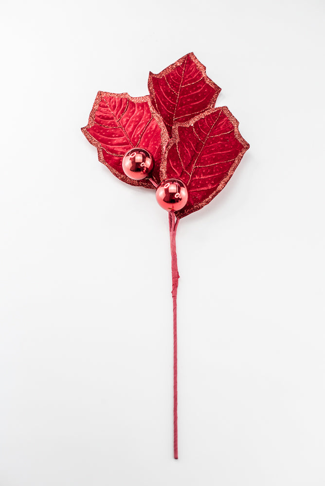 Artificial Red Holly Leaves Spray - 27"