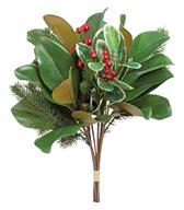 Artificial Magnolia Leaf, Pine & Holly Berry Bundle - 18"