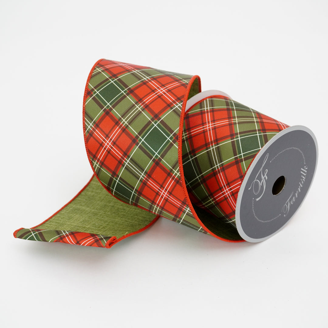 Farrisilk Red & Green Scotty Dog Wired Ribbon - 4"