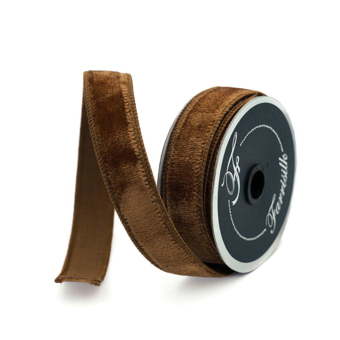 Farrisilk Pecan Velvet Wired Ribbon - 1"