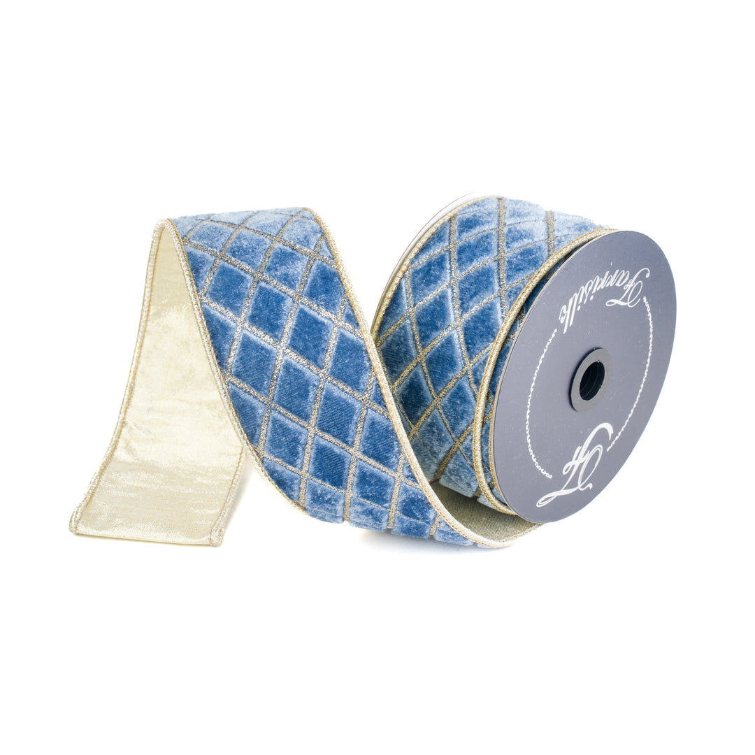 Farrisilk Steel Blue Metallic Diamond Wired Ribbon - 2.5"