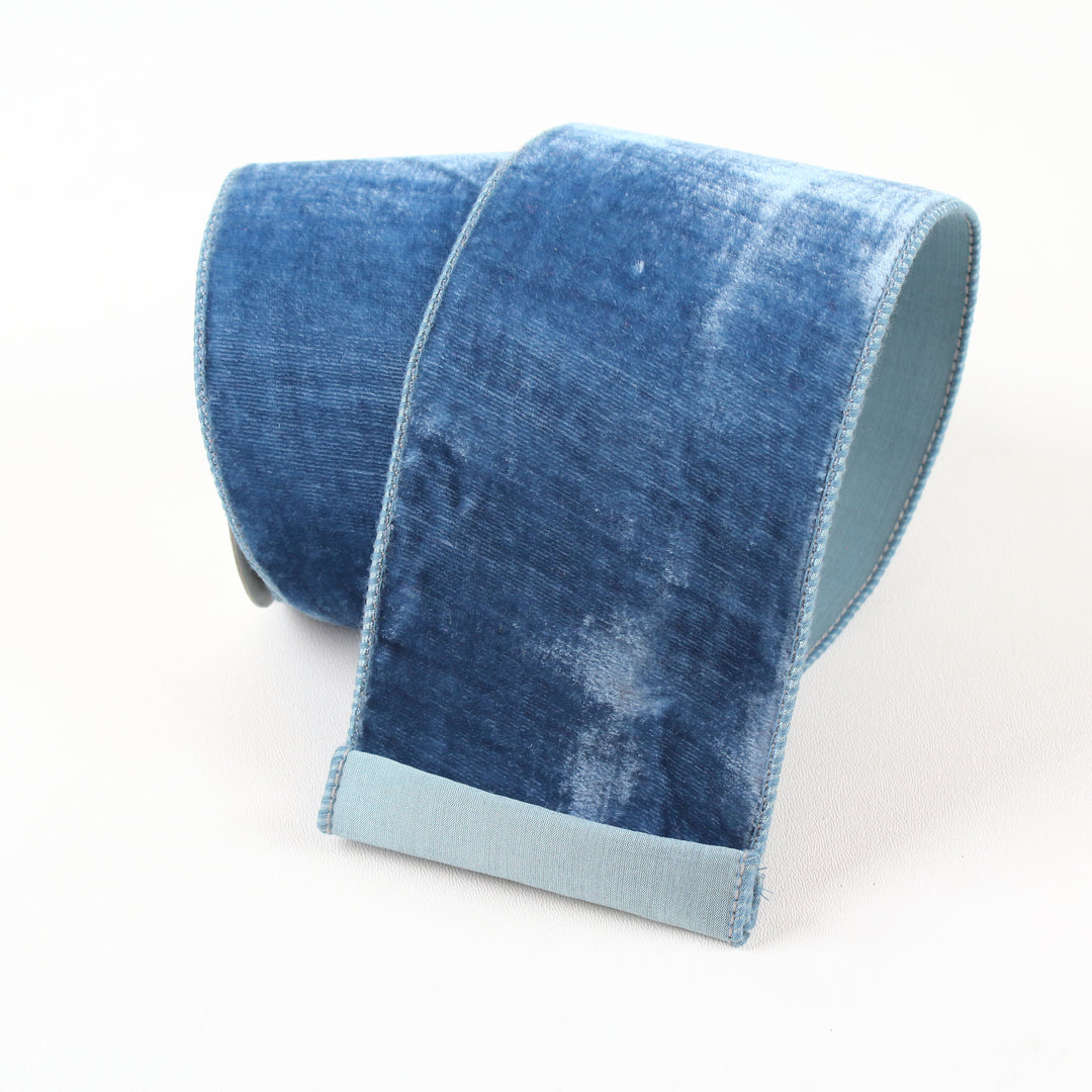 Farrisilk Steel Blue Velvet Wired Ribbon - 4"