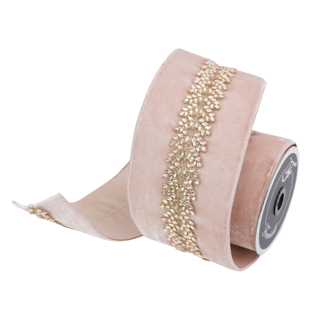 Farrisilk Blush Royal Vine Wired Ribbon - 4"
