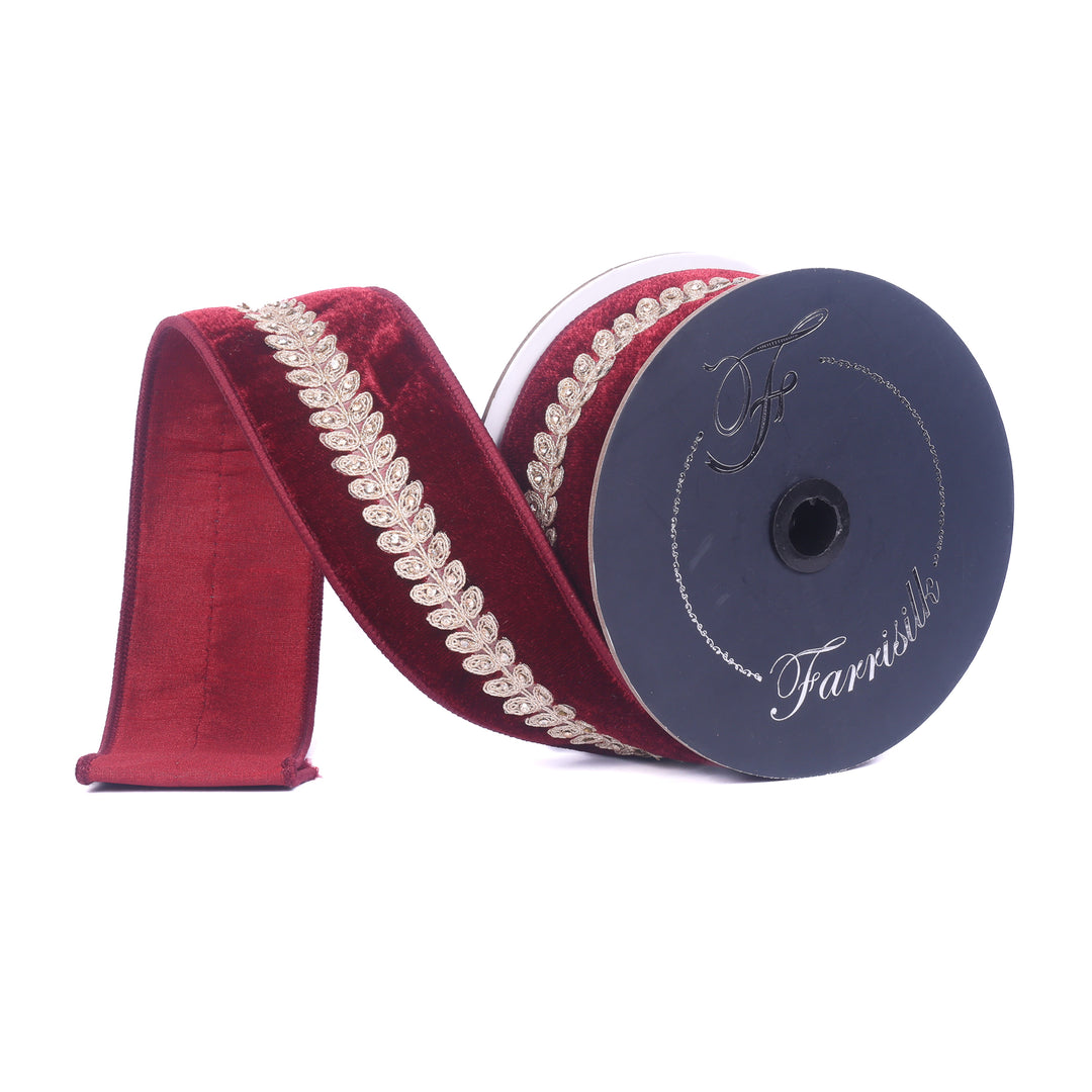 Farrisilk Ruby Diamond Garland Wired Ribbon - 2.5"