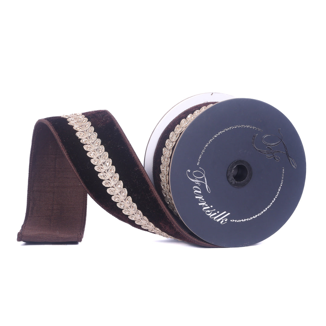 Farrisilk Chocolate Diamond Garland Wired Ribbon - 2.5"