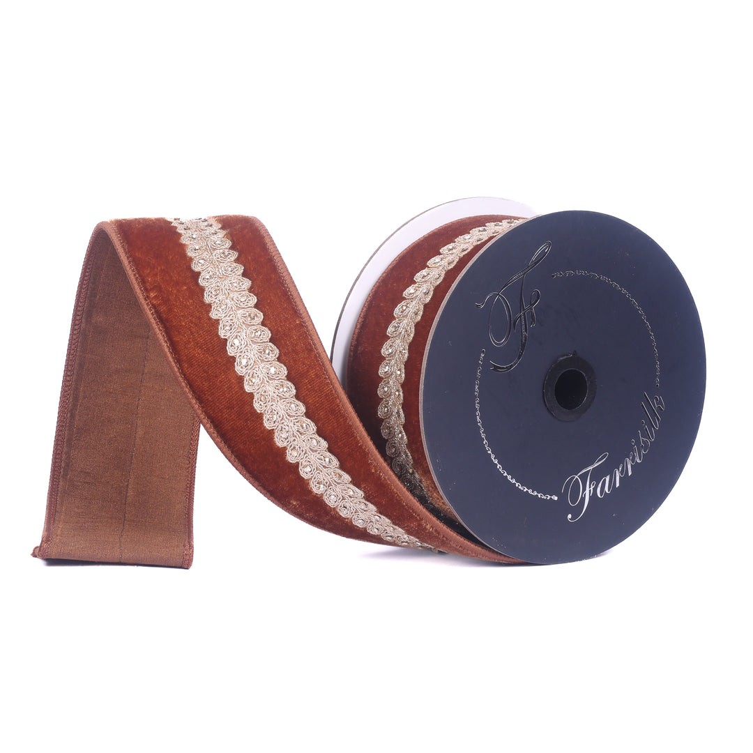 Farrisilk Pecan Diamond Garland Wired Ribbon - 2.5"