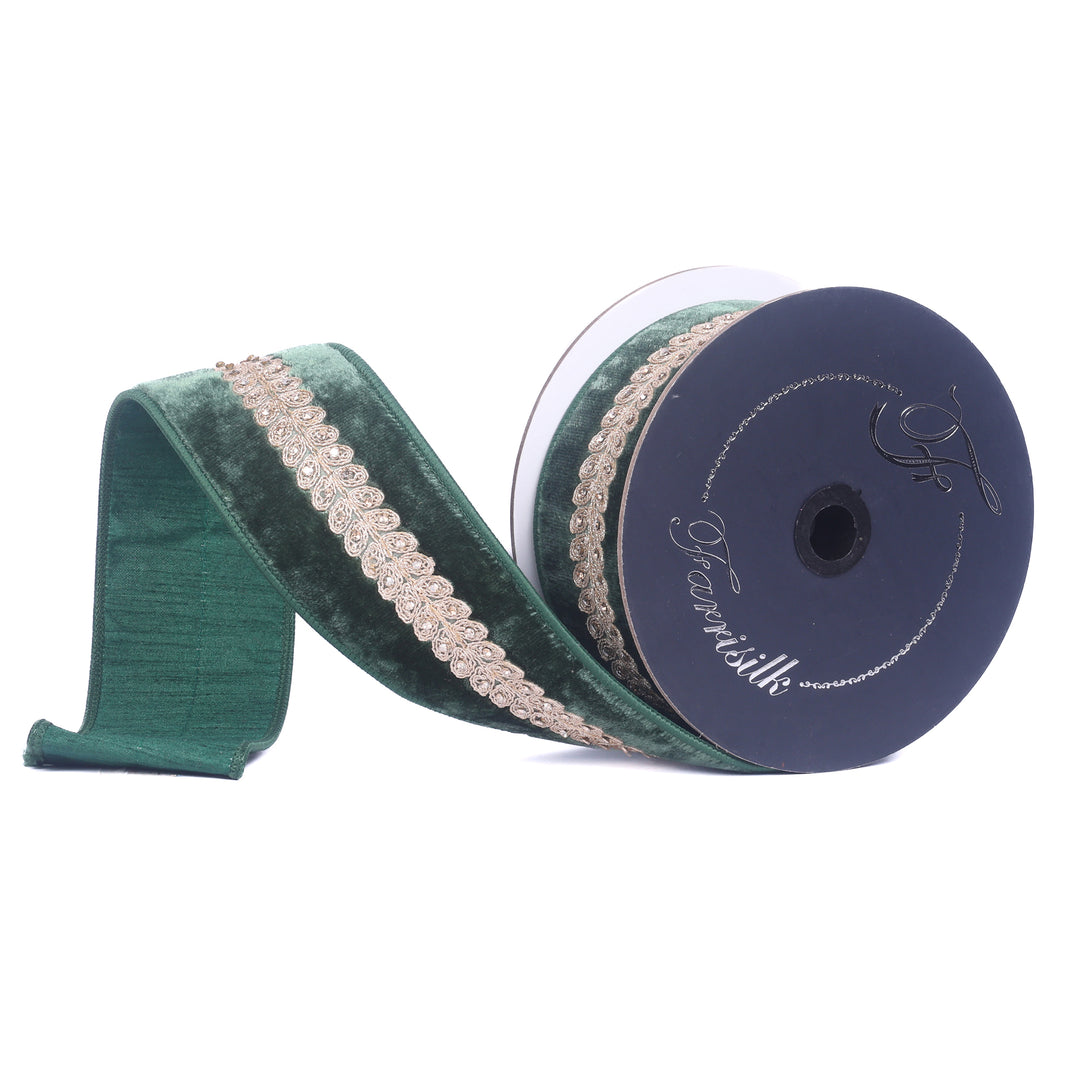 Farrisilk Dark Pine Diamond Garland Wired Ribbon - 2.5"