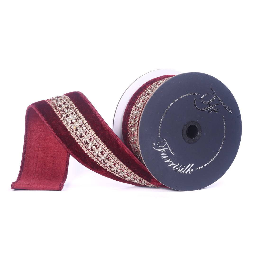 Farrisilk Ruby Twinkle Crest Wired Ribbon - 2.5"