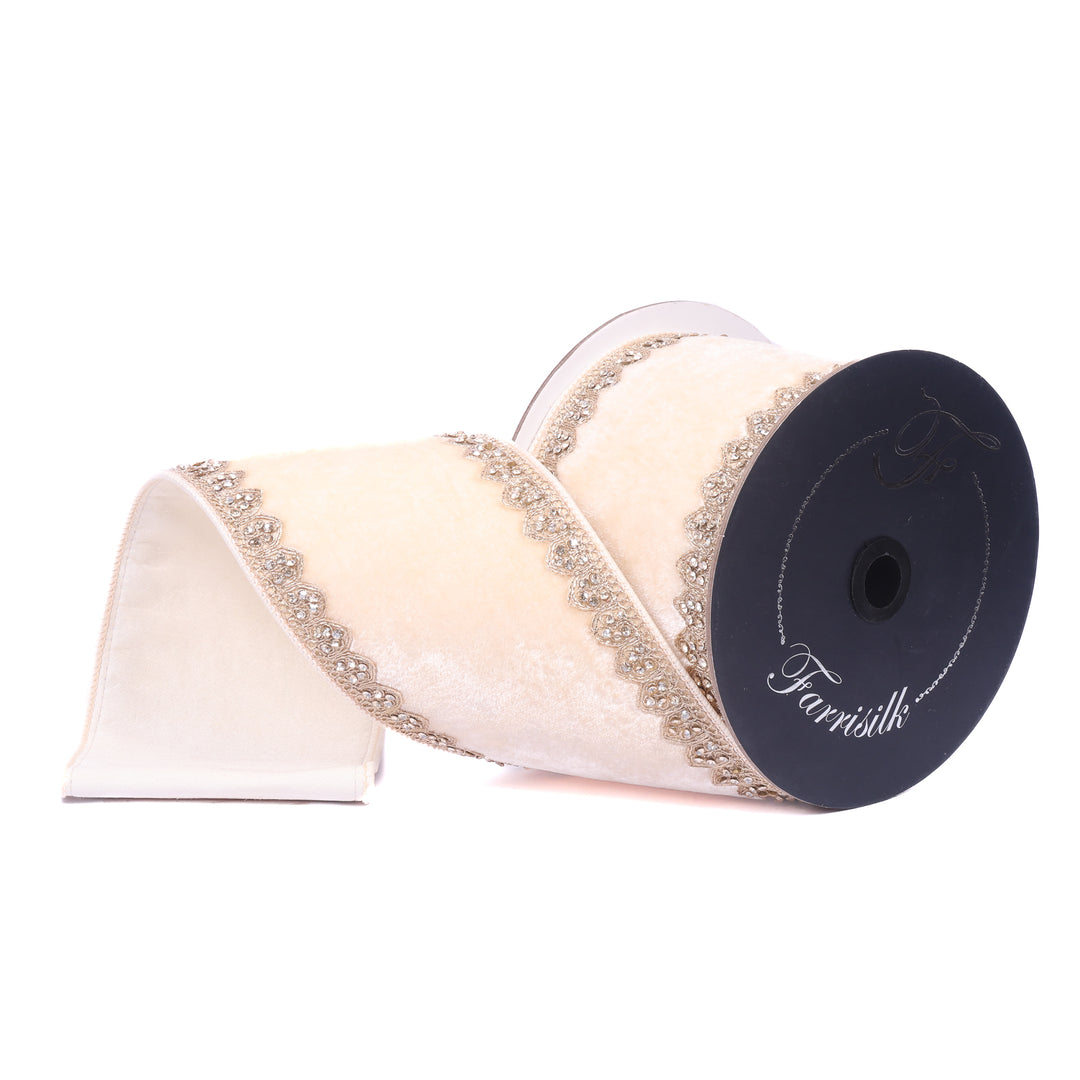 Farrisilk Cream Sherwood Forest Wired Ribbon - 4"