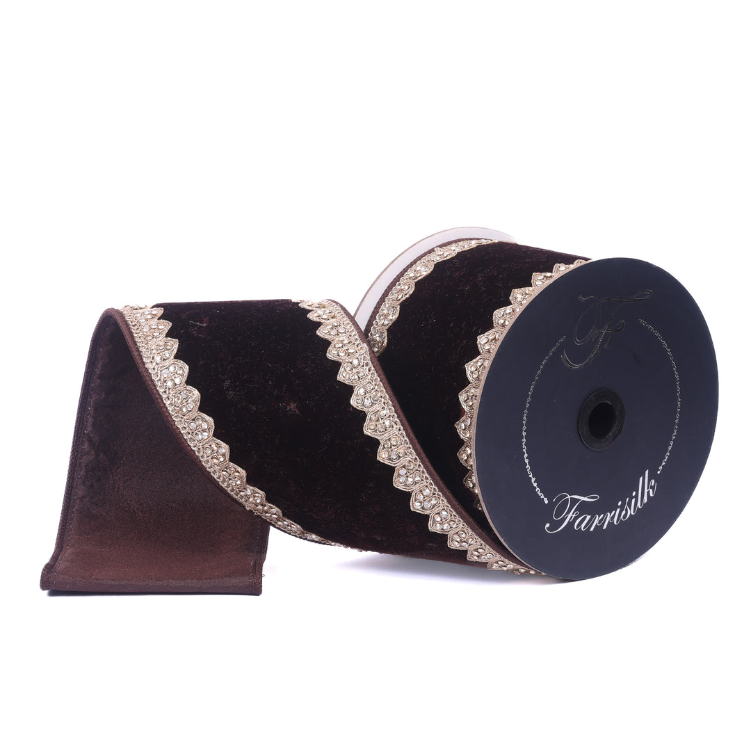 Farrisilk Chocolate Sherwood Forest Wired Ribbon - 4"