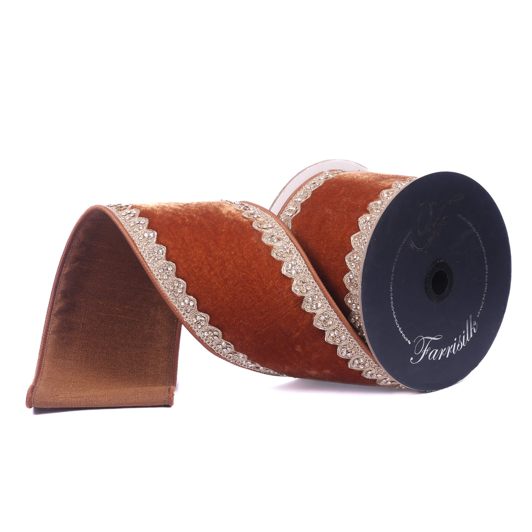 Farrisilk Pecan Sherwood Forest Wired Ribbon - 4"