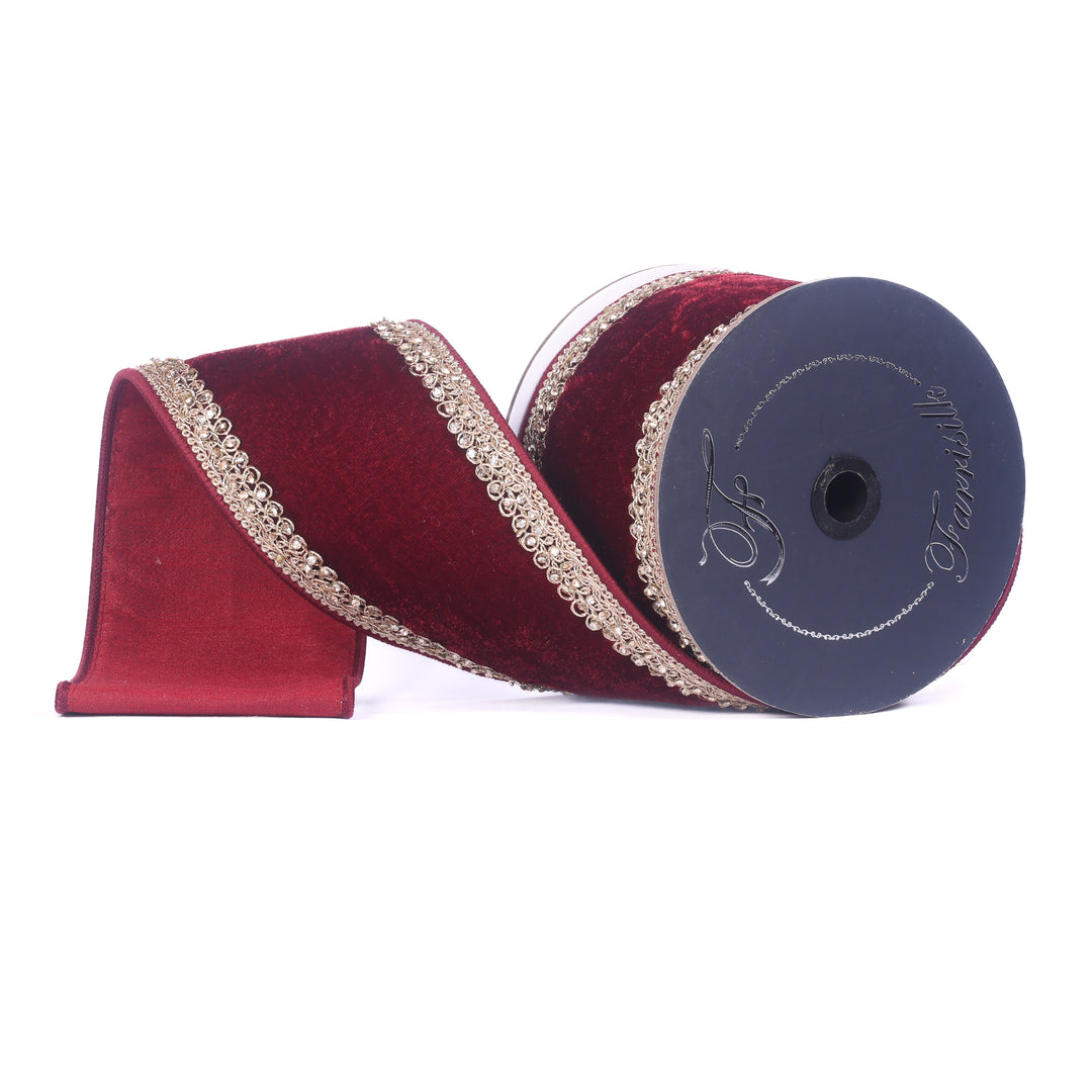 Farrisilk Ruby Plush Topaz Wired Ribbon - 4"