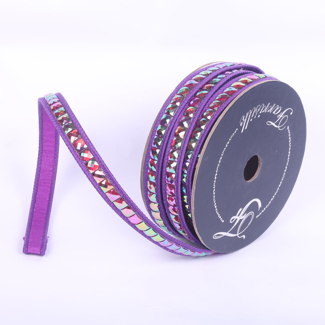Farrisilk Eggplant Aurora Gemstones Wired Ribbon - .75"