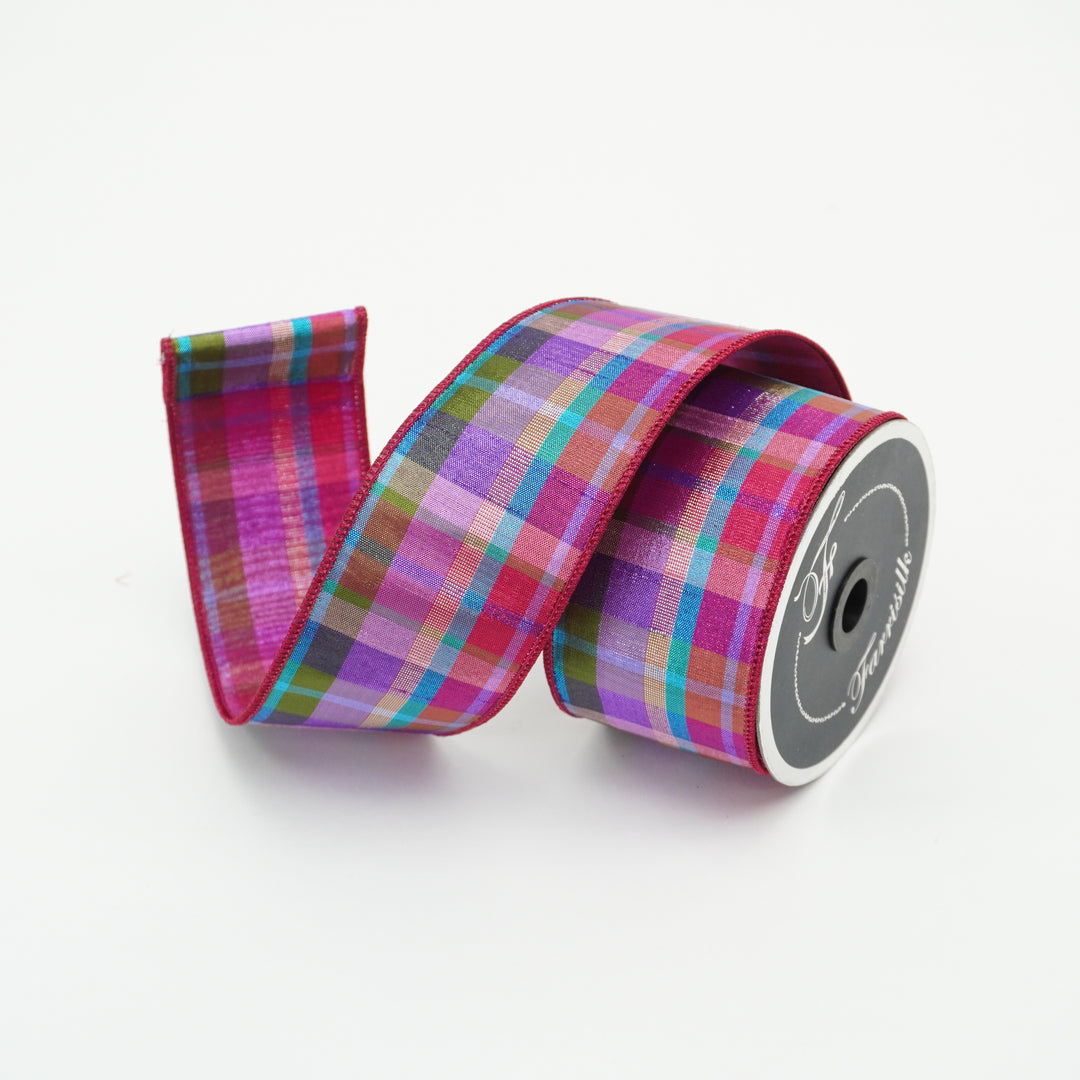 Farrisilk Pastel Candy Plaid Wired Ribbon - 2.5"