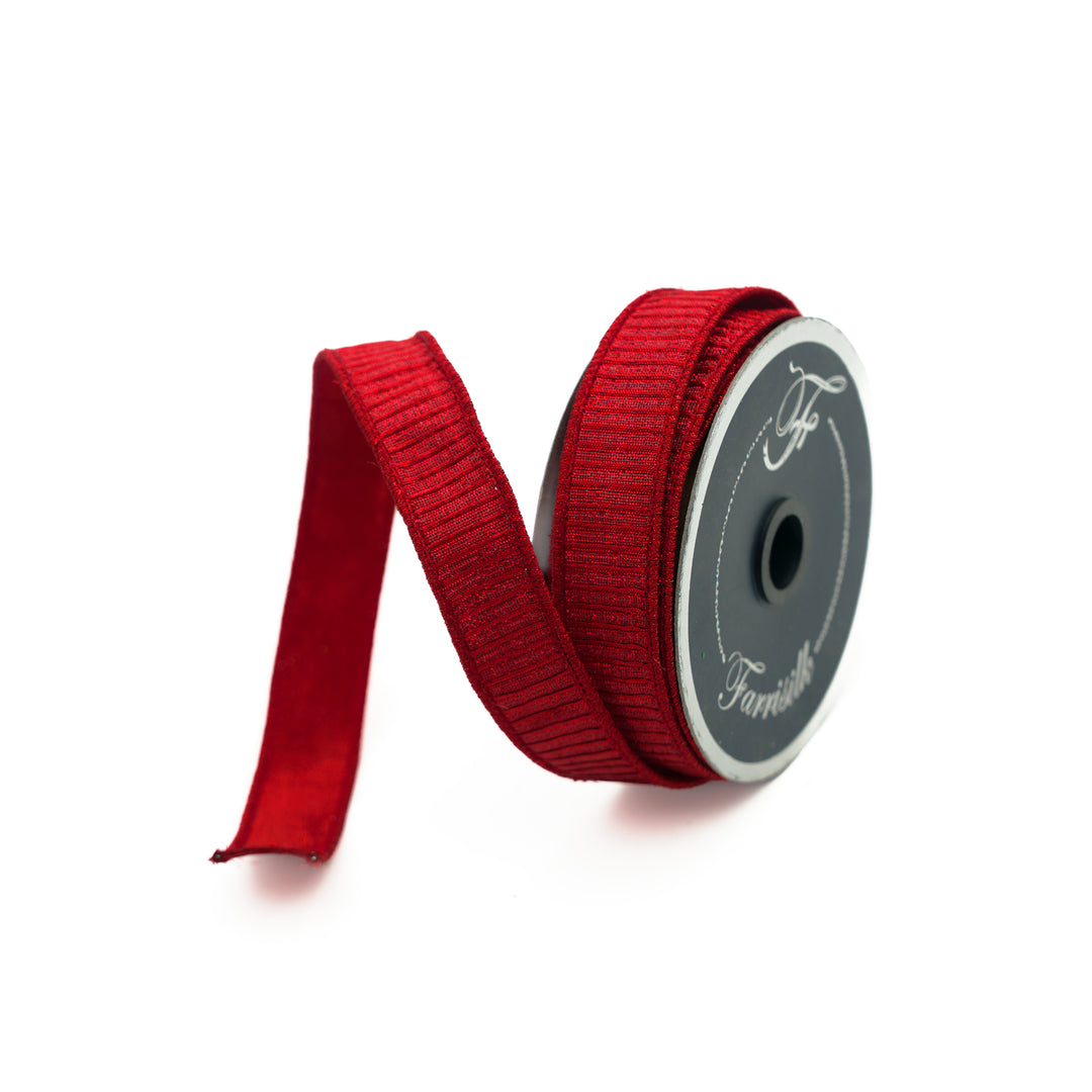 Farrisilk Red Pleated Metallic Wired Ribbon - 1"