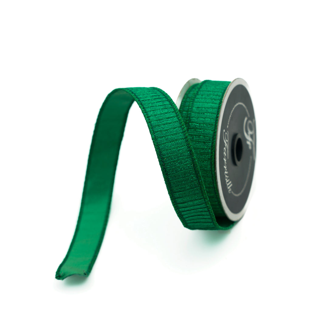 Farrisilk Emerald Pleated Metallic Wired Ribbon - 1"