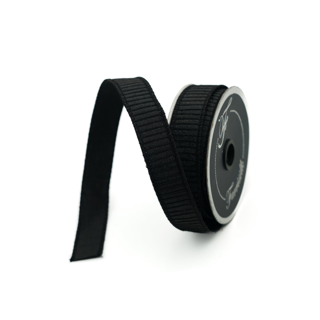 Farrisilk Black Pleated Metallic Wired Ribbon - 1"