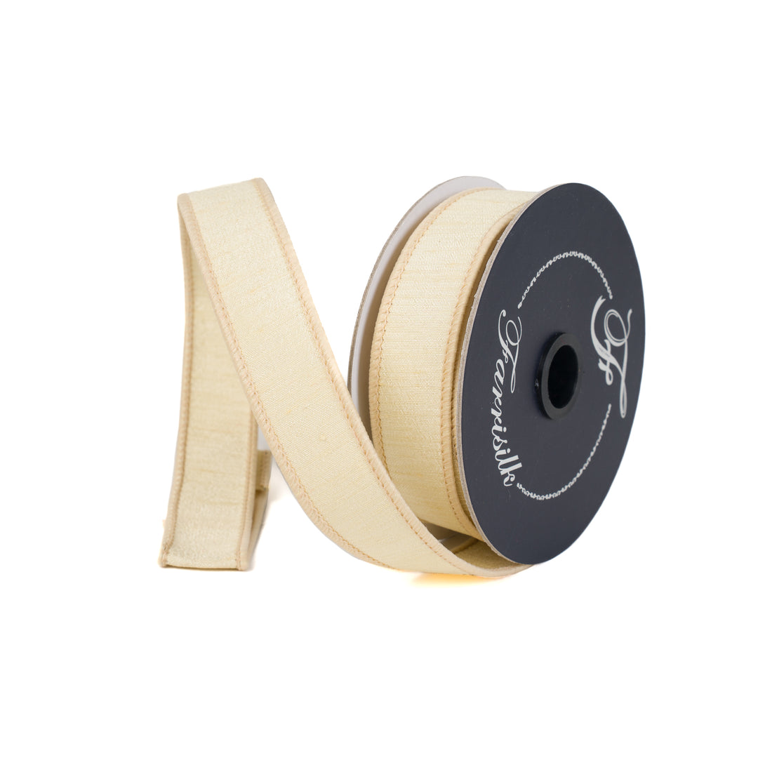 Farrisilk Beige Dupion Wired Ribbon - 1"