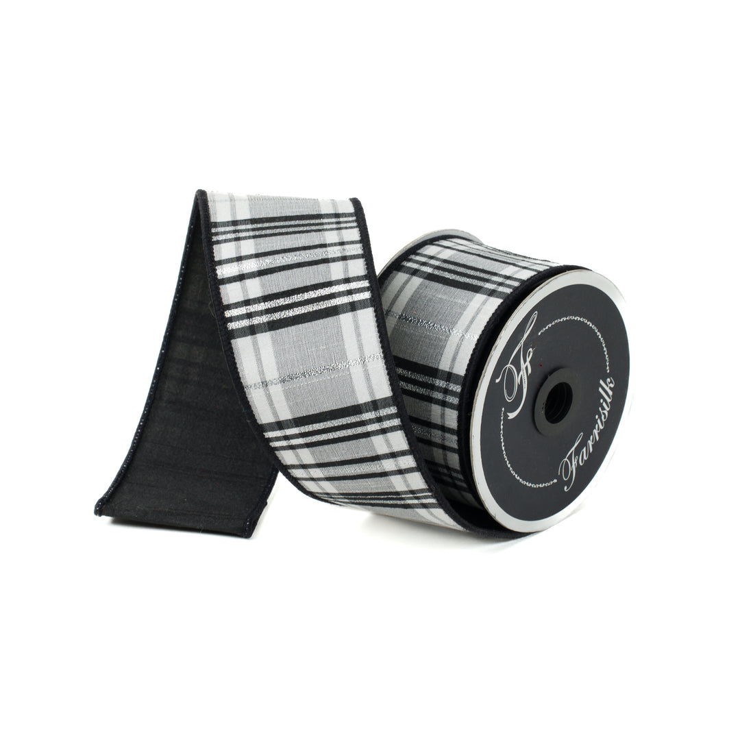 Farrisilk Black & White Preppy Plaid Wired Ribbon - 2.5"