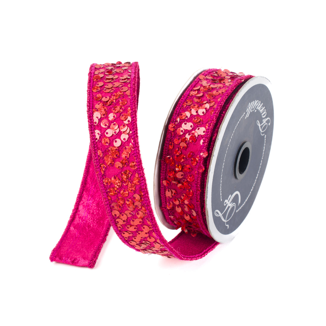 Farrisilk Hot Pink Sequin Flash Wired Ribbon - 1"