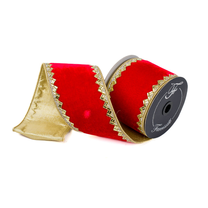 Red & Gold Heritage Jewel Farrisilk Wired Ribbon - 4"
